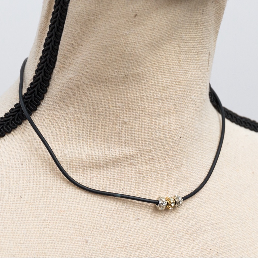 Minimalist dainty quiet luxury choker necklace with sparkly silver & gold beads